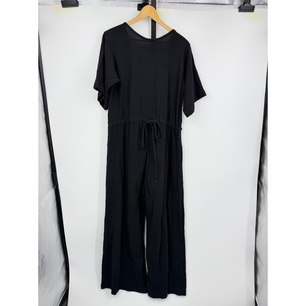 Esby Duffy Jumpsuit Women Size S Black Wrap Front Wide Leg Drawstring Back USA